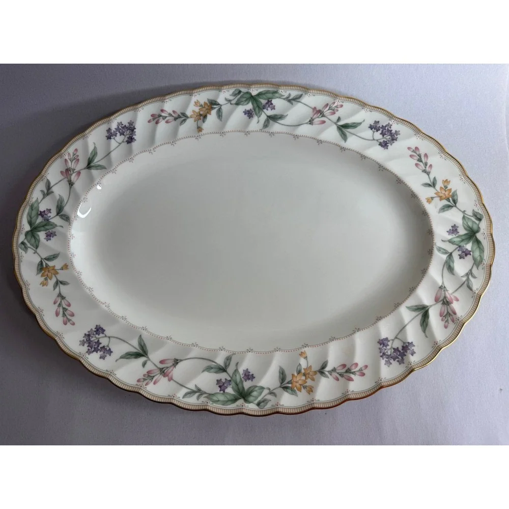 Noritake Brookhollow 4704 Bone China‎ Oval Serving Platter Floral Gold Trim 14in